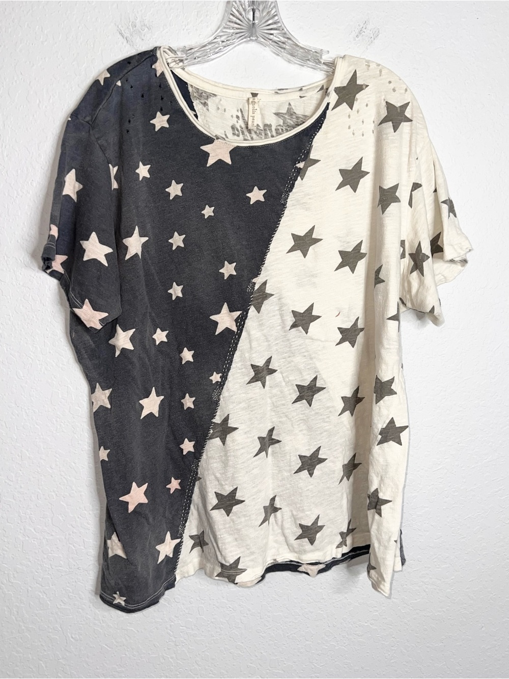 Magnolia Pearl Star Diagonal Stitch Tee Shirt Womens Large XL Boho Hippie Gypsy